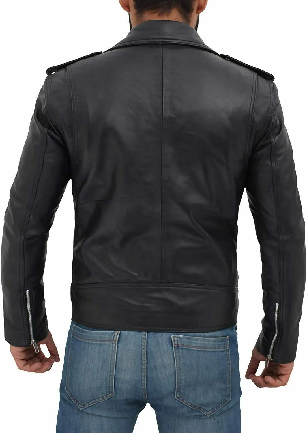 Spine Spark Men's Black Brando Motorbike Leather Jacket