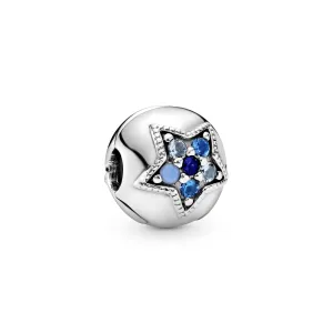 Star silver clip with Swiss blue crystal, opalescent blue crystal, sky blue crystal and royal blue crystal