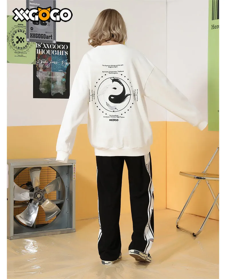 Taichi Fish Letter Print Cotton Sweatshirt