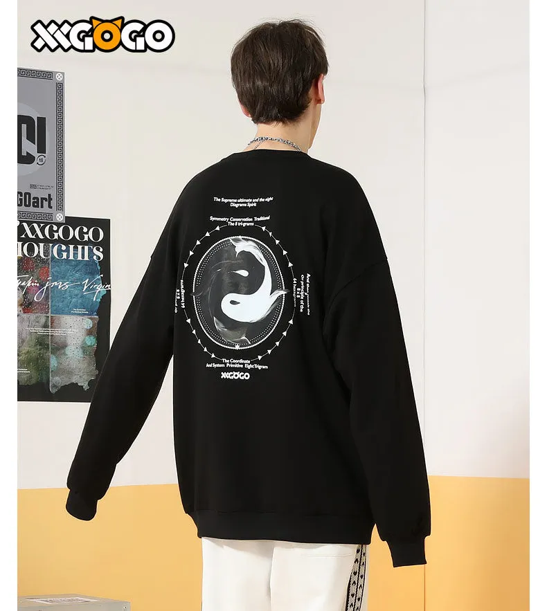Taichi Fish Letter Print Cotton Sweatshirt