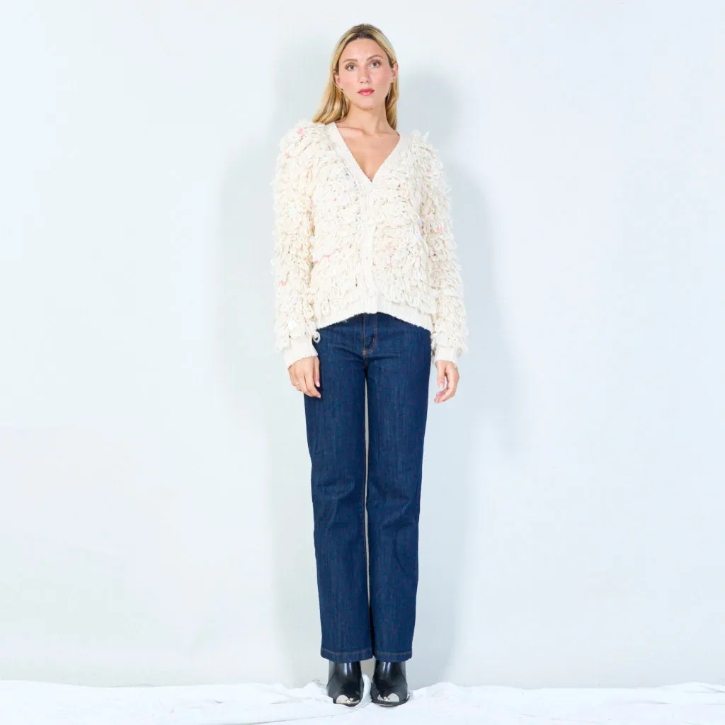 Textured open-front cardigan with sequins wholesale