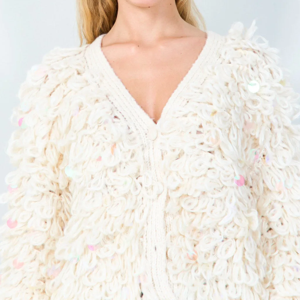 Textured open-front cardigan with sequins wholesale