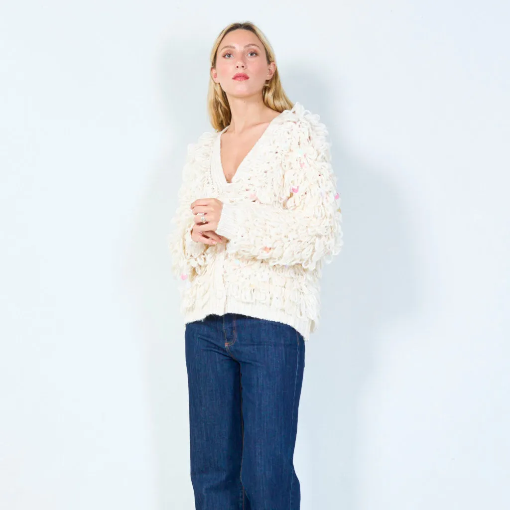 Textured open-front cardigan with sequins wholesale