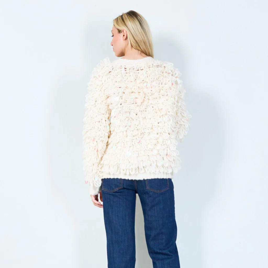 Textured open-front cardigan with sequins wholesale