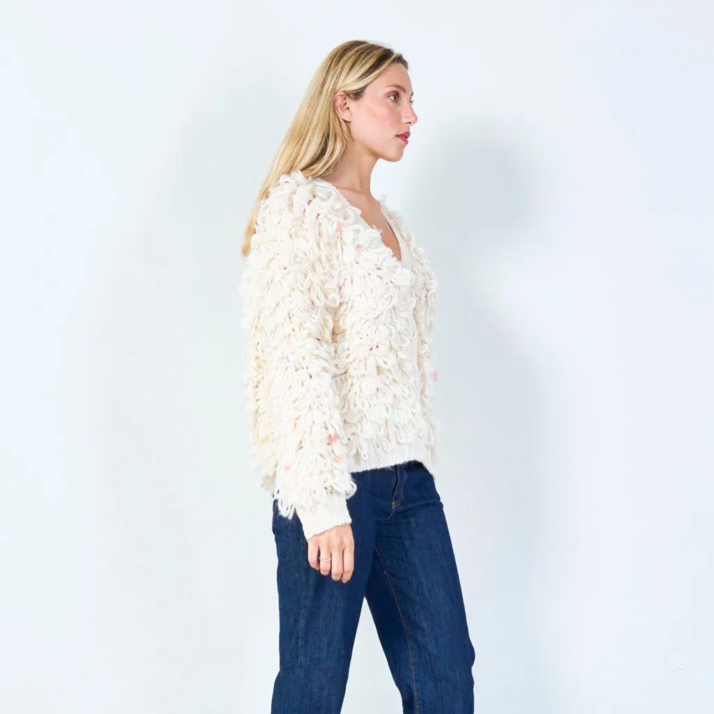 Textured open-front cardigan with sequins wholesale