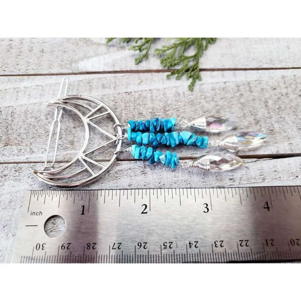 Turquoise moon hair clip