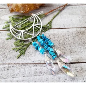 Turquoise moon hair clip