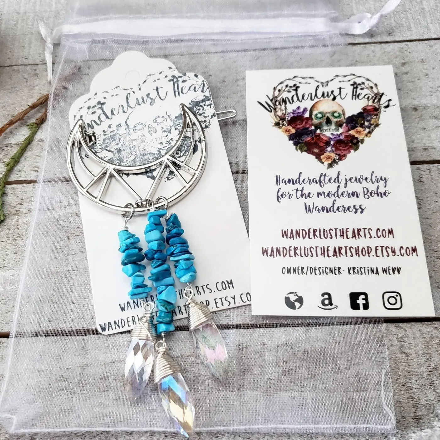 Turquoise moon hair clip