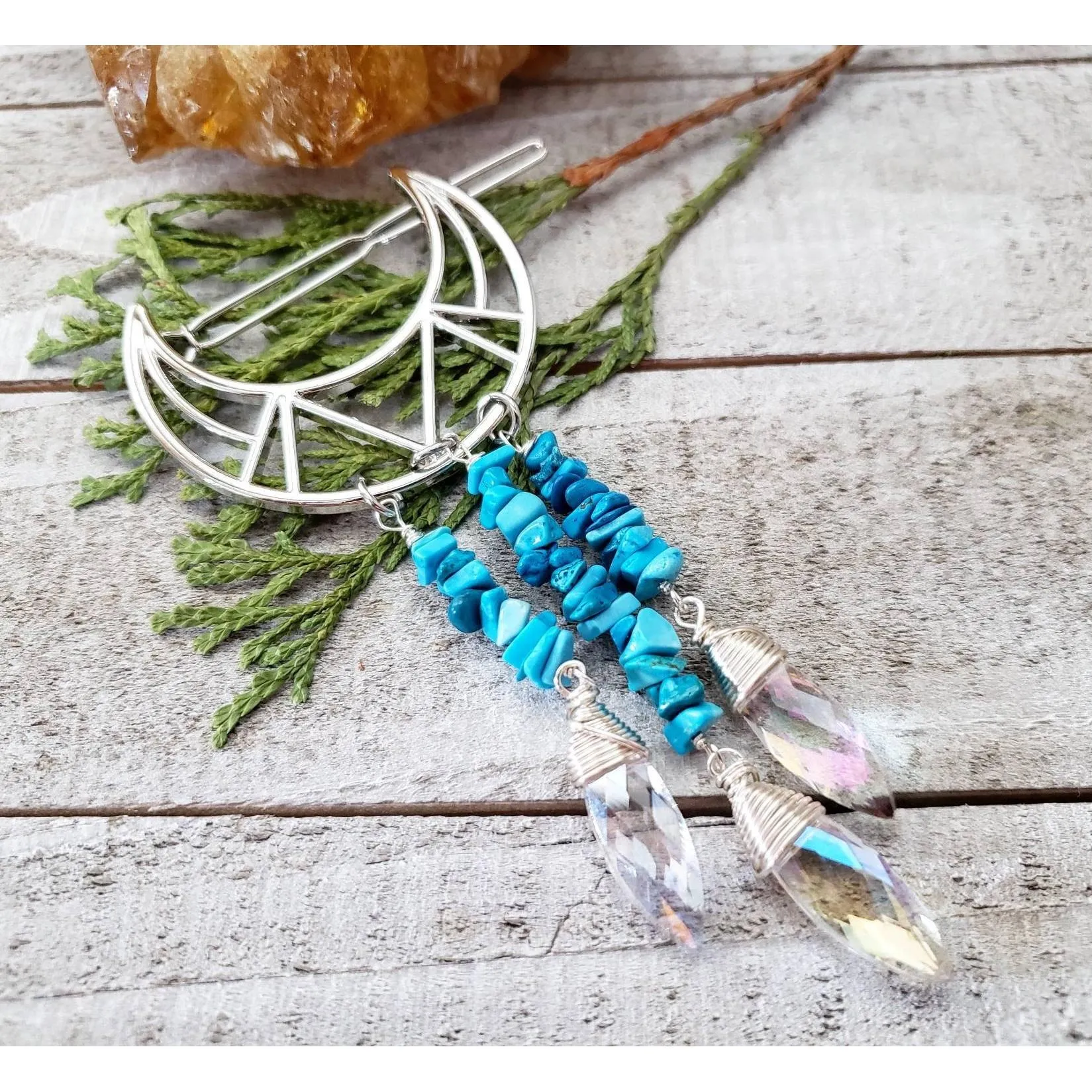 Turquoise moon hair clip