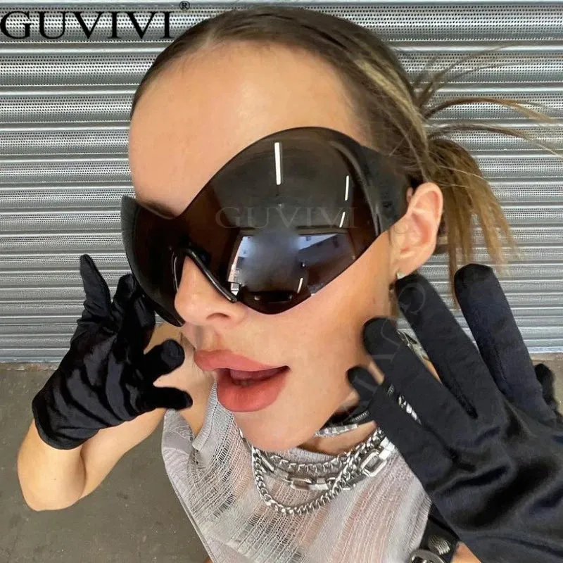 Unisex Steampunk Oversized Sunglasses- Designed w/ Futuristic Technology, Y2k Punk Vibe.