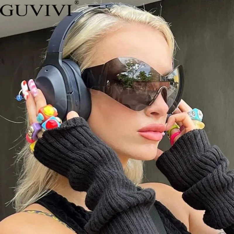 Unisex Steampunk Oversized Sunglasses- Designed w/ Futuristic Technology, Y2k Punk Vibe.