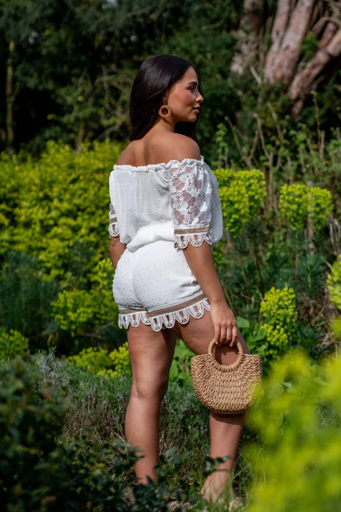 White Boho Scallop Hem Shorts
