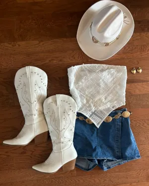 White Crochet Lace Smocked Bandana Top