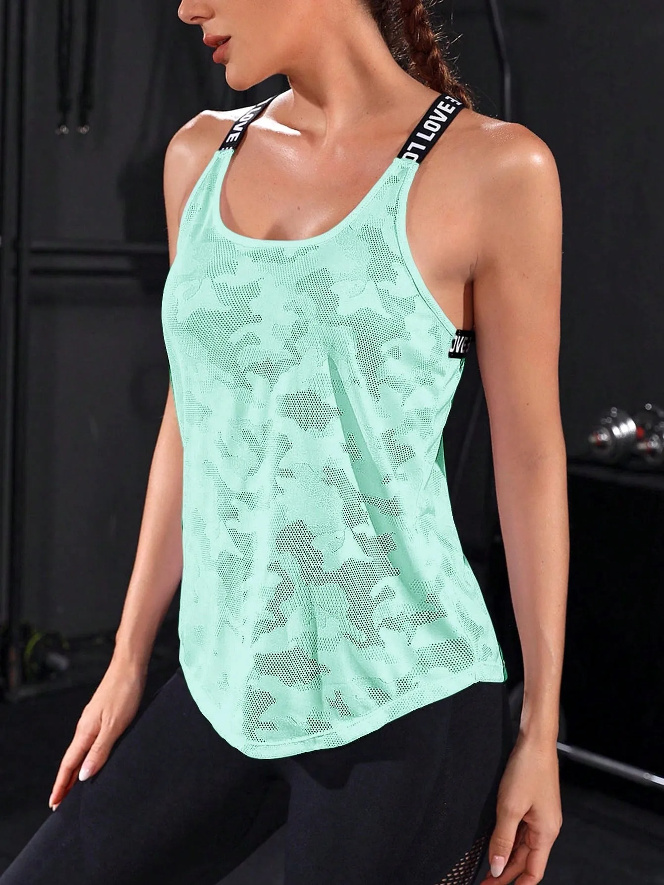 Yoga Camo Print Letter Tape Tank Top SS24- FD